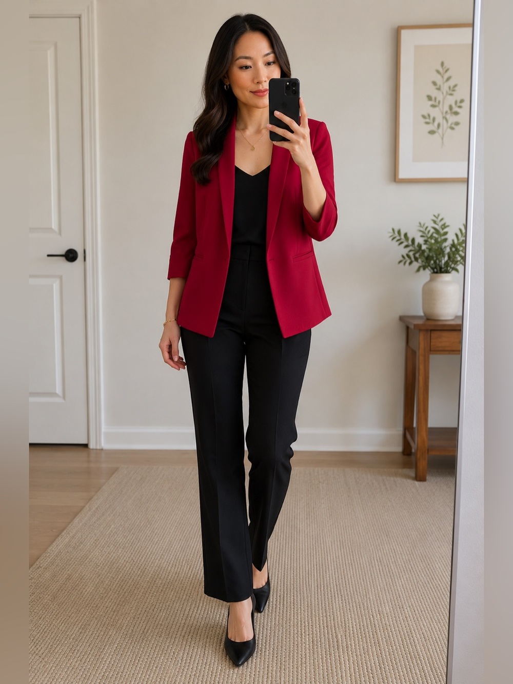H&M Women's Red Blazer with Notch Lapel